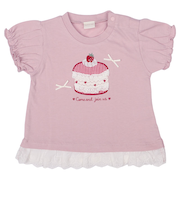 [ベビー]半袖Tシャツ　胸モチーフ　ピンク