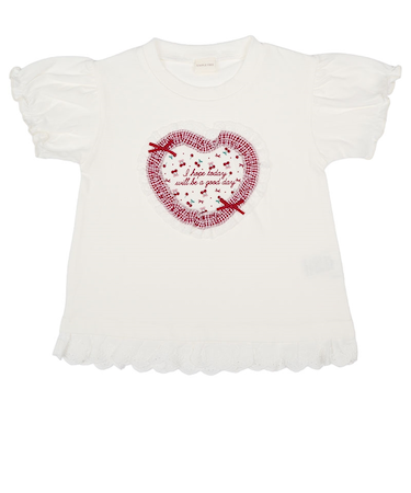 [キッズ]半袖Tシャツ　胸モチーフ　オフホワイト