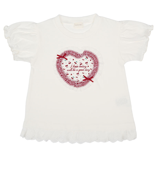 [キッズ]半袖Tシャツ　胸モチーフ　オフホワイト