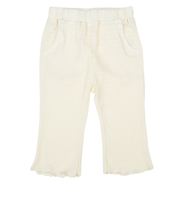 [キッズ]7分丈パンツ　花モチーフ　ジャガード　オフホワイト