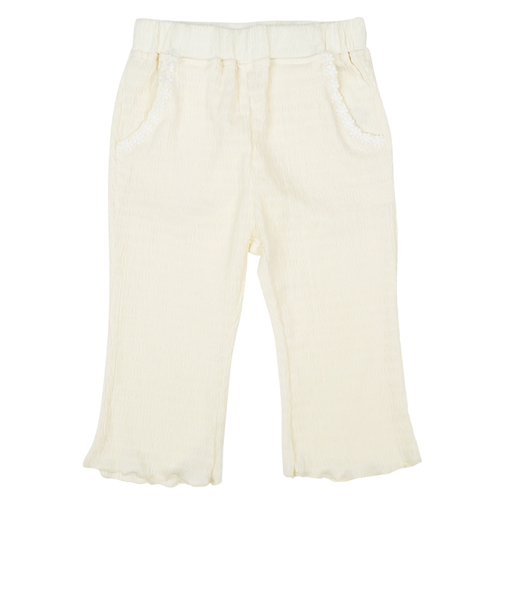 [キッズ]7分丈パンツ　花モチーフ　ジャガード　オフホワイト