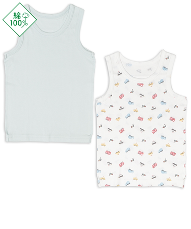 [ベビー]まいにちコットン　タンクトップ　2枚組　くるま　サックス