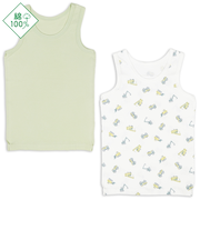 [キッズ]まいにちコットン　タンクトップ　2枚組　くるま　グリーン