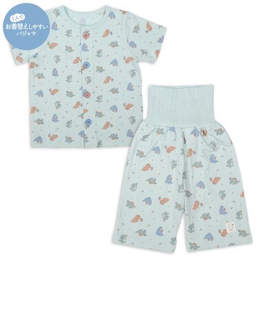 [ベビー]お着替え応援　半袖パジャマ　前開き　恐竜