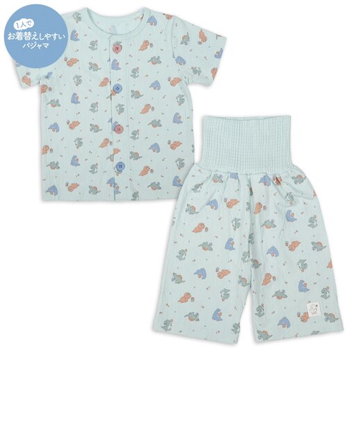 [ベビー]お着替え応援　半袖パジャマ　前開き　恐竜
