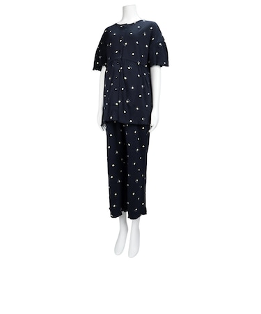 [授乳仕様]おなかゆったり　半袖テレコパジャマ　ネイビー