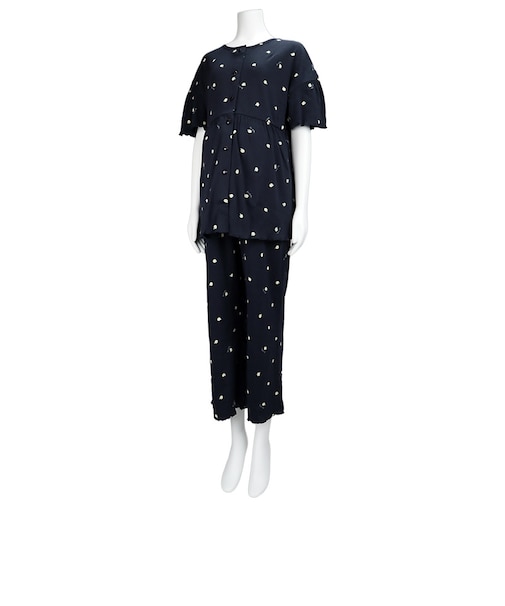 [授乳仕様]おなかゆったり　半袖テレコパジャマ　ネイビー