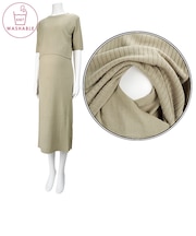 [授乳口付き]半袖ウォッシャブルリブニットワンピース　カーキ