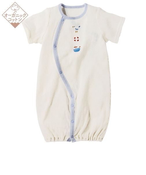 オーガニックコットン 半袖 ドレスオール マリン アイボリー