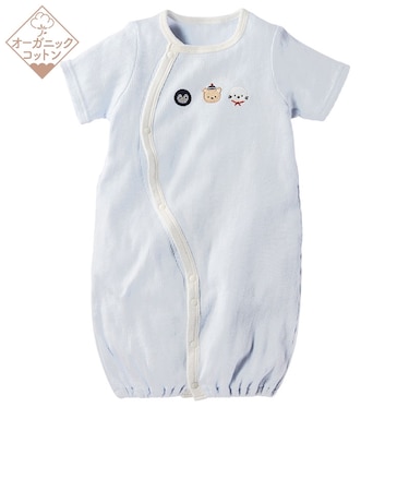 オーガニックコットン 半袖 ドレスオール マリン サックス