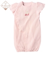 オーガニックコットン　半袖　ドレスオール　花　ピンク