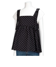 半袖トップス付きドット柄キャミチュニック　ブラック