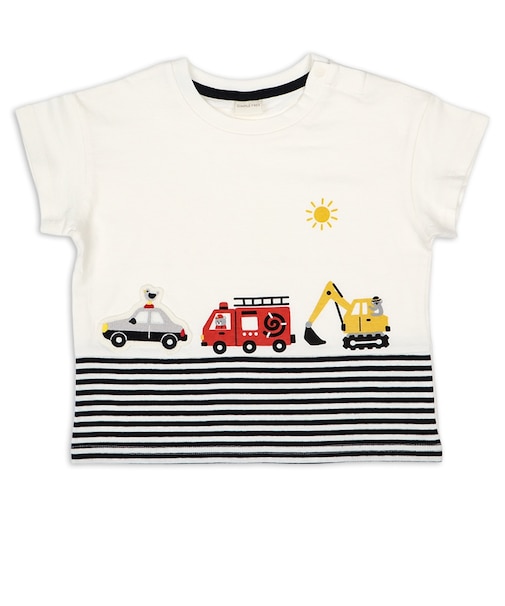 [ベビー]半袖　Tシャツ　切替ボーダー　チャコールグレー