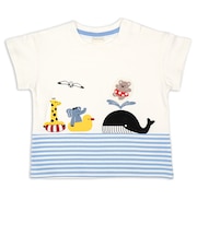 [ベビー]半袖　Tシャツ　切替ボーダー　サックス