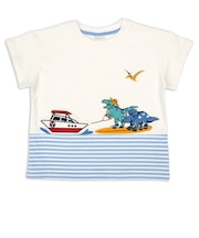 [キッズ]半袖　Tシャツ　切替ボーダー　サックス