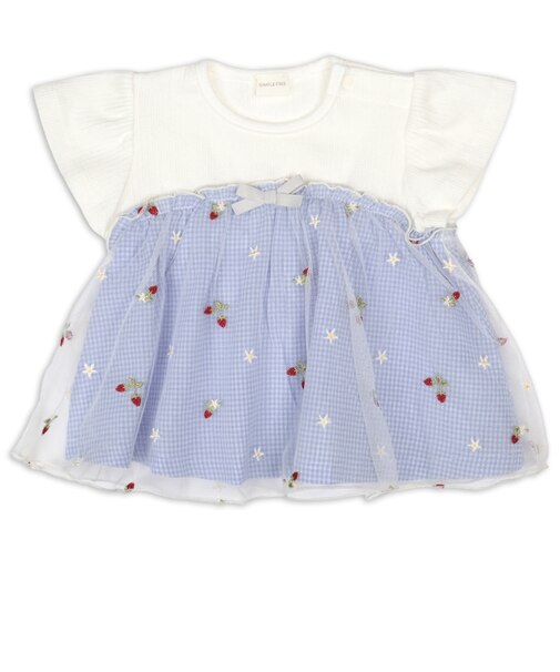 [ベビー]半袖Tシャツ チュール切替　サックス