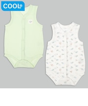 [ベビー]やわらかメッシュ　袖なしロンパース　2枚組　前開き　お空ののりもの
