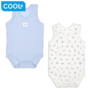 [ベビー]やわらかメッシュ　袖なしロンパース　2枚組　かぶり　ヨット