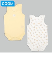 [ベビー]やわらかメッシュ　袖なしロンパース　2枚組　かぶり　おもちゃ