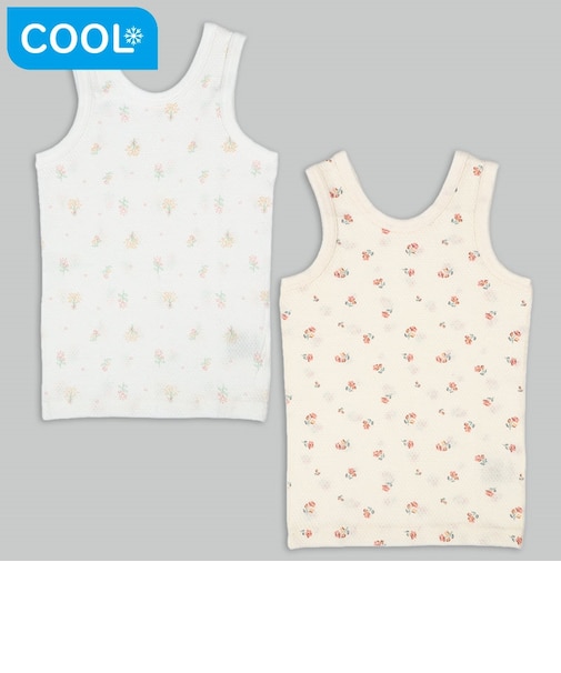 [ベビー]前後着られるメッシュ　タンクトップ　2枚組　お花　アイボリー