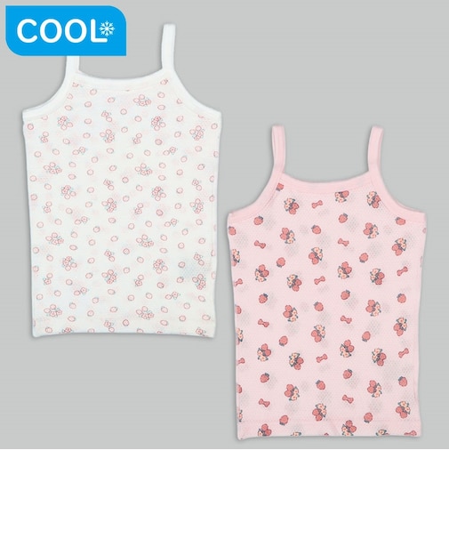 [ベビー]前後着られるメッシュ　キャミソール　2枚組　いちご　ピンク