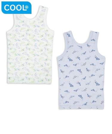 [キッズ]前後着られるメッシュ　タンクトップ　2枚組　サメシャチ　ブルー