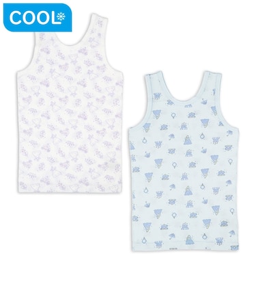 [キッズ]前後着られるメッシュ　タンクトップ　2枚組　プリンセス　サックス