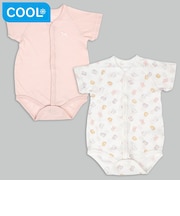 [ベビー]やわらかメッシュ　半袖ロンパース　2枚組　前開き　うさぎ　ピンク