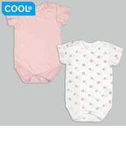 [ベビー]やわらかメッシュ　半袖ロンパース　2枚組　かぶり　チェリー　ピンク