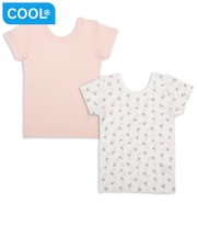 [ベビー]前後着られるメッシュ　半袖丸首シャツ　2枚組　さくらんぼ　ピンク