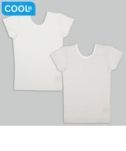 [キッズ]前後着られるメッシュ　半袖丸首シャツ　2枚組　ボーダー　オフホワイト