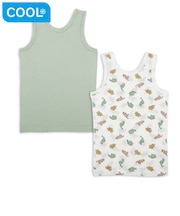 [キッズ]前後着られるメッシュ　タンクトップ　2枚組　恐竜　グリーン