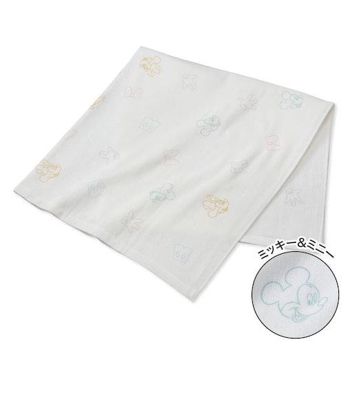[正方形]ガーゼパイル 湯上がりタオル ミッキー＆ミニー 85×85cm