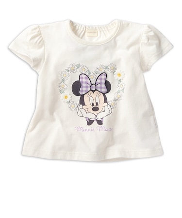 [ベビー]半袖Tシャツ　花レース　ミニー　ホワイト