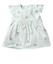 [ベビー]袖フリル総柄ワンピース　ミニー　ペパーミント