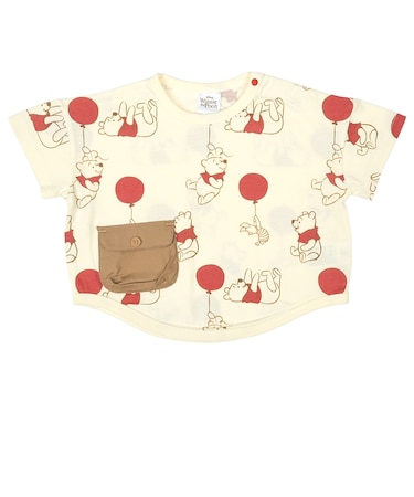[ベビー]半袖Tシャツ　ポケットつき　プー　オフホワイト