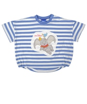 [ベビー]半袖Tシャツ　アップリケ　ダンボ　サックス