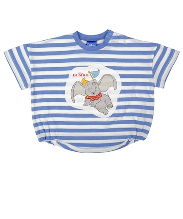 [ベビー]半袖Tシャツ　アップリケ　ダンボ　サックス