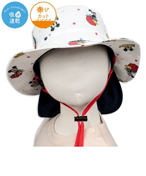新品未使用♡ちはる♡ディズニー♡UVカットハット 48～54cm]サファリハット 日よけ付き ミッキー 吸水速乾 オフホワイト