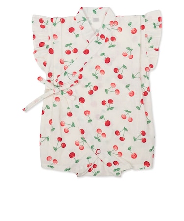 [ベビー]フリル付甚平(じんべい)ロンパス　チェリー