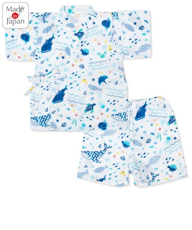 [ベビー]甚平(じんべい)スーツ 海柄 オフホワイト