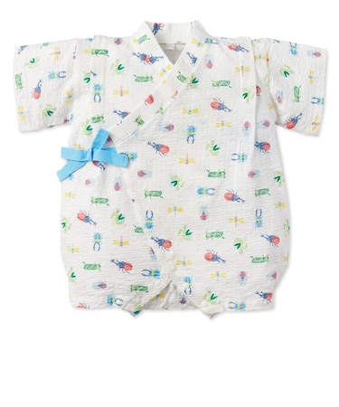 [ベビー]かんたんスナップ甚平(じんべい)ロンパス 昆虫 オフホワイト