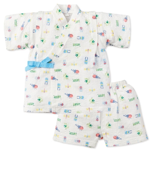 [キッズ]かんたんスナップ甚平(じんべい)トドラースーツ 昆虫 オフホワイト