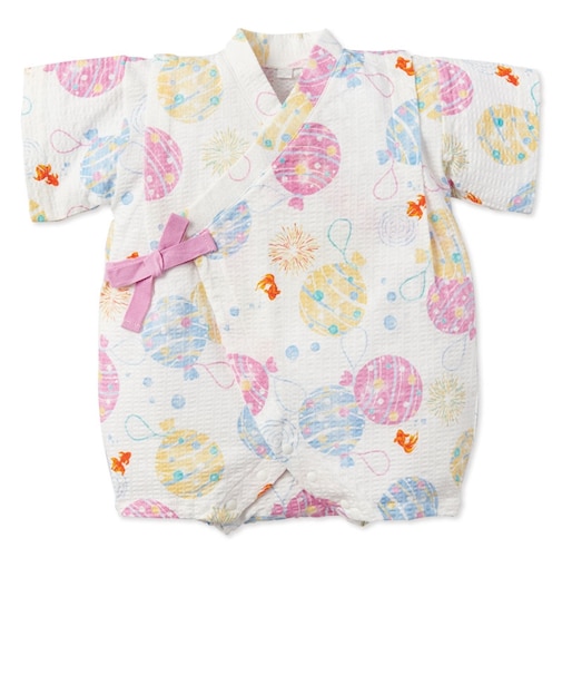 [ベビー]かんたんスナップ甚平(じんべい)ロンパス ヨーヨー オフホワイト