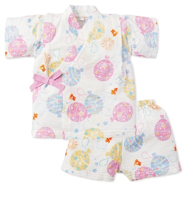 [キッズ]かんたんスナップ甚平(じんべい)トドラースーツ ヨーヨー オフホワイト