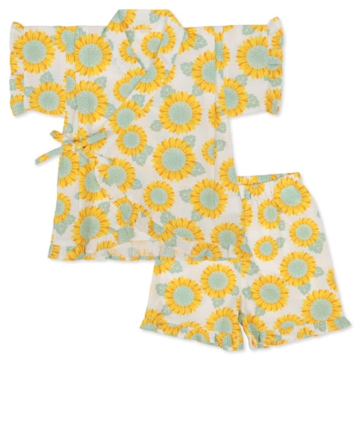 [ベビー]甚平(じんべい)スーツ ひまわり柄 イエロー