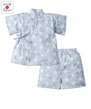 [キッズ]甚平スーツ 麻の葉柄 サックス