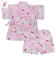 [ベビー]甚平(じんべい)スーツ あじさい金魚柄 ピンク