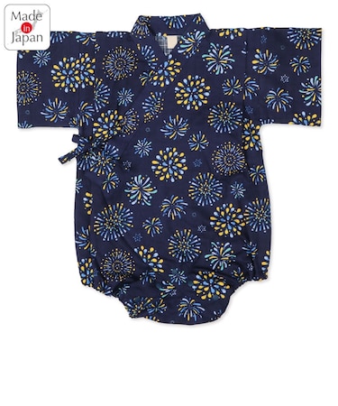 [ベビー]甚平(じんべい)ロンパス 花火柄 ネイビー