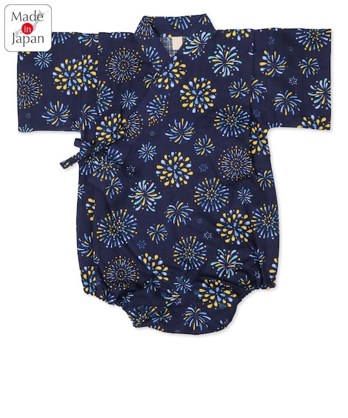[ベビー]甚平(じんべい)ロンパス 花火柄 ネイビー